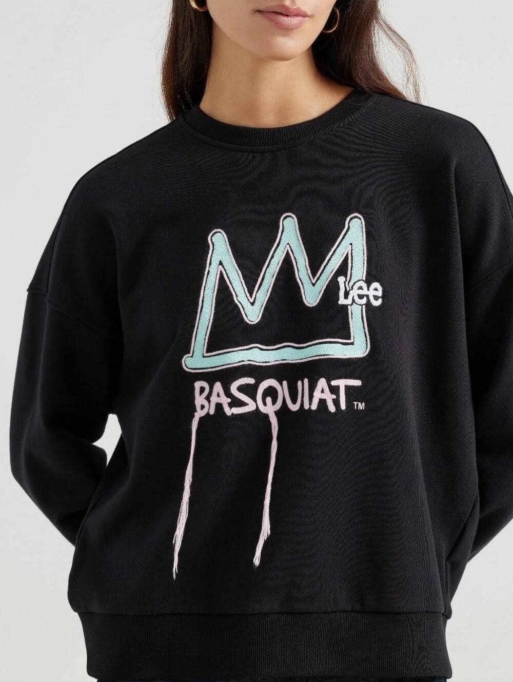 Lee x Jean-Michel Basquiat Embroidered Crown Sweatshirt Black Pink Green Medium